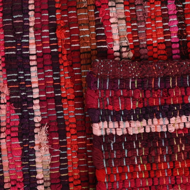 KLAVATE Striped Rag Rug Hand Woven & Reversible for Living Room