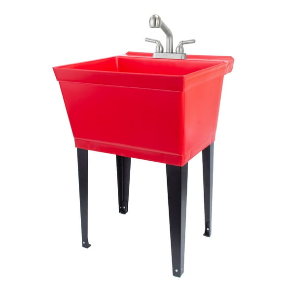 Tehila Utility Sink with Stainless Finish Pull-Out Faucet 19 Gallon - Red