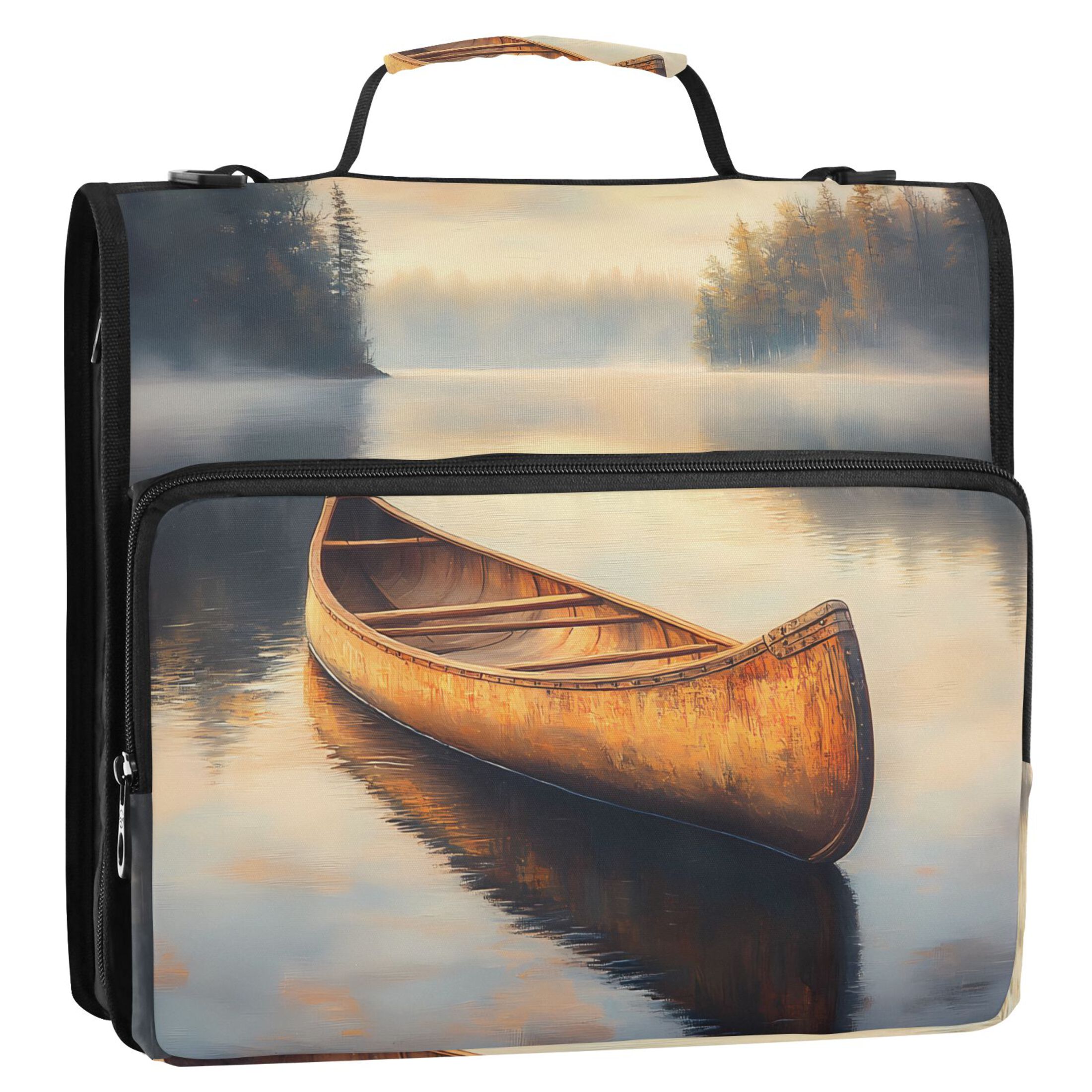 3 Ring Zipper Binder with Shoulder Strap Waterproof Trapper Keeper 2 Inch D-Ring 500 Sheets Capacity Canoe on Calm Lake