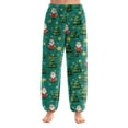 thumbnail image 2 of Women's Cuff Pajama Pants, Christmas Print Flannel Sleepwear, Elastic Waist Casual Lounge Pants, Warm Comfortable Nightwear for Women,Green,S, 2 of 6
