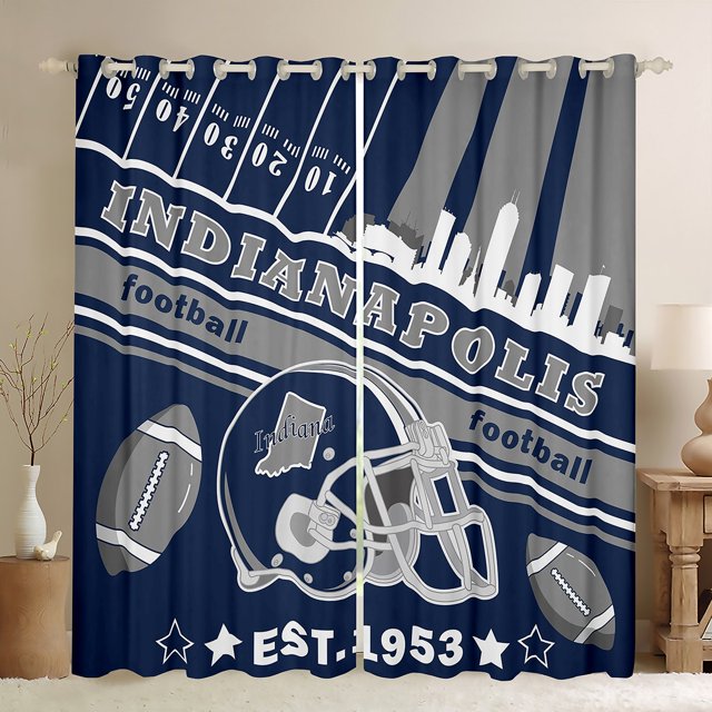 Erosebridal Rideaux Occultants de Football (2 Panneaux, 42 x 84 Pouces) Rideaux Indianapolis Cadeaux pour Amateurs de Football Football City Assombrissement de Pièce 30 %-50 % Rideau Occultant Sports de Rugby