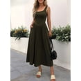 thumbnail image 6 of Women'S Summer Maxi Dress Sleeveless Square Neck Casual Beach Sundress with Pockets, Flowy Patchwork Knit Army Green S, 6 of 8