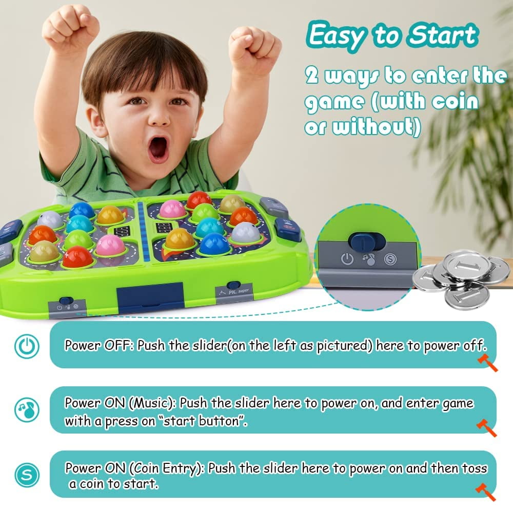 Hammer Mole Game for Toddlers,Toys for 3-12 Year Old Boys and Girls,Whack Mole Toys for Kid,Gifts for 3 4 5 6+ Year Old Boys,Interactive Educational Toys with Sound and Light, PK Mode with 2 Hammers