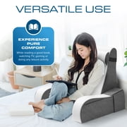 Kolbs Wedge Reading Pillow for Bed, Cushion with Arms for TV, Books, Nursing, Back - Bed Pillow for Sitting Up in Comfort, Plush Backrest. Bed Chair, Sit Up in Comfort (19 Gray/White)