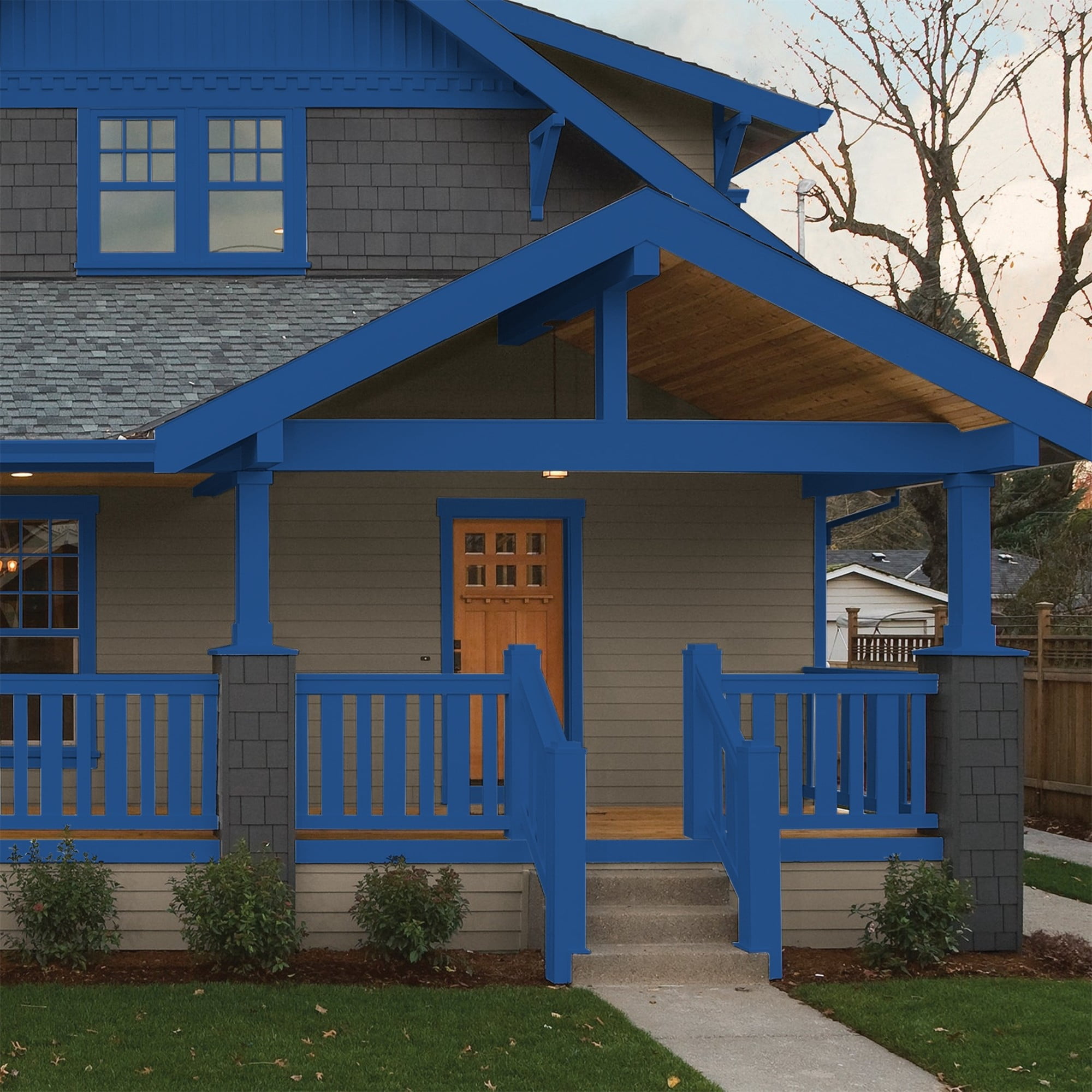 Glidden One Coat Brilliant Blue / Blue Semi-Gloss Exterior Paint with Primer, 1 Gallon