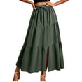 thumbnail image 2 of Hvogkswy Womens Midi Skirt, Drawstring Elastic Waist Ruffled Hem Skirts Fashion Casual Vacation Ladies Summer A-Line Slit Flowing Long Skirt, 2 of 6