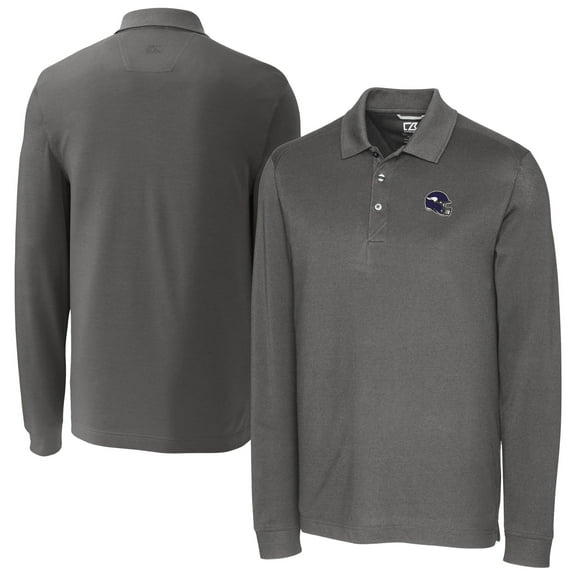 Men's Cutter & Buck Gray Minnesota Vikings Big & Tall Advantage Eco Pique DryTec Tri-Blend Long Sleeve Polo