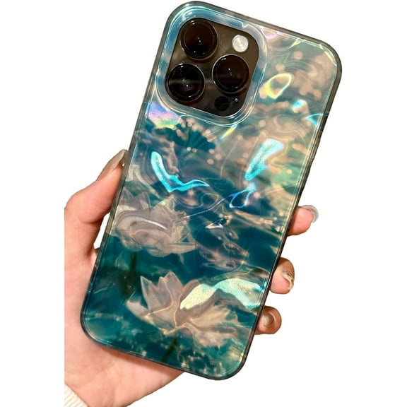 Water Ripple Lotus Flower Soft for iPhone Case (Green,iPhone 12)