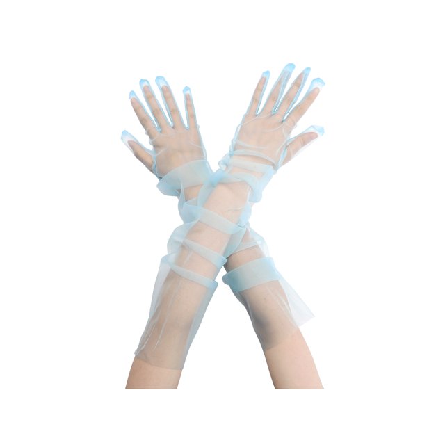 INSPIRAR CHIC Guantes largos de ópera de tul para mujer Guante de malla transparente para bodas nocturnas Azul claro L