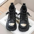 thumbnail image 2 of DxhmoneyHX Boots for Girls Lace Up Side Zipper Faux Leather Shoes Fall Winter Outdoor Casual Shoes Fashion Solid Slip on Ankle Boots Size 28, 2 of 9