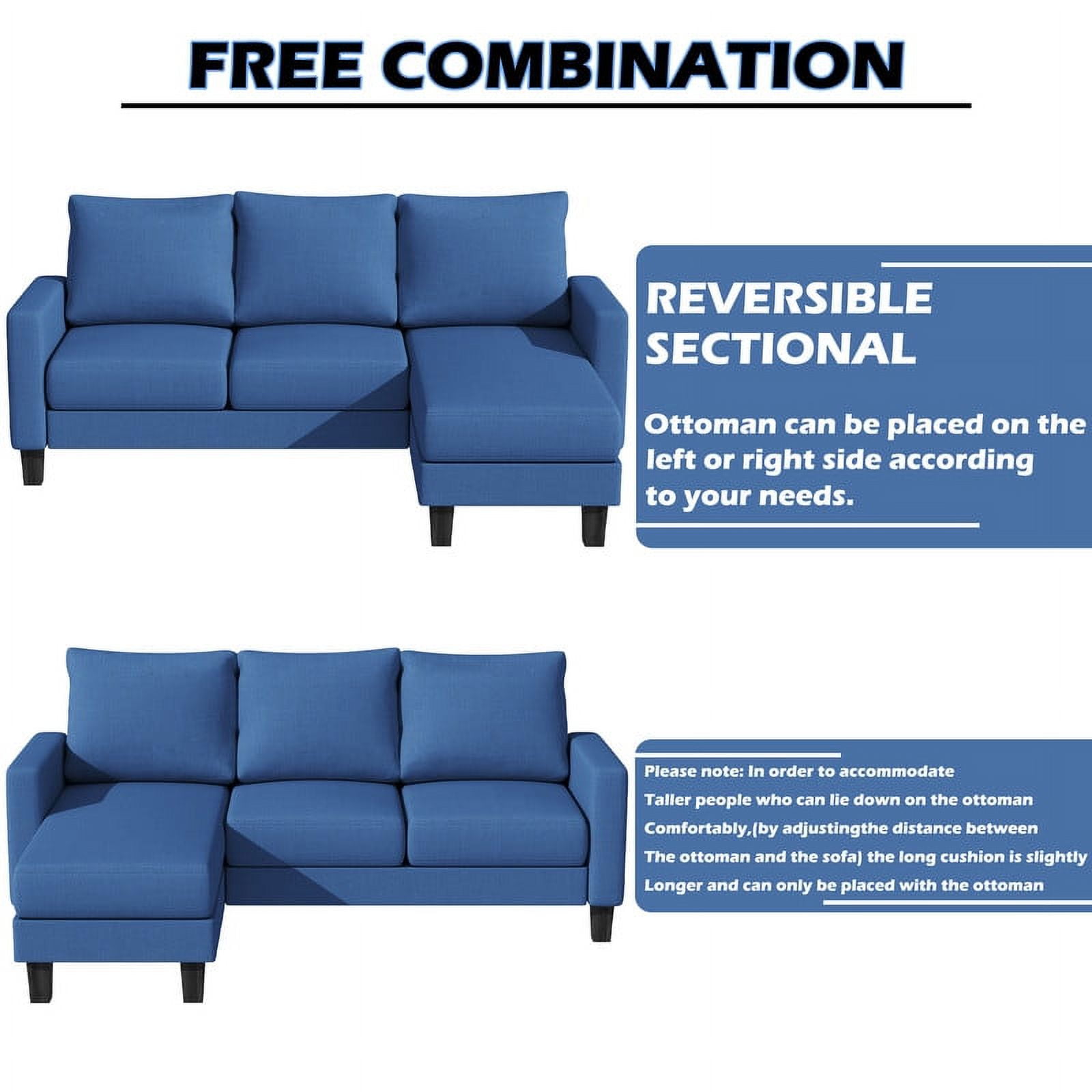 Homall Solid Print 100% Cotton L Shaped Convertible Sectional Sofa, Blue