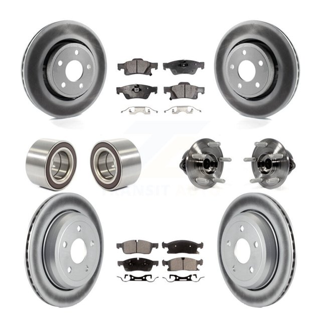 Transit Auto Front Rear Hub Bearing Assembly Coated Disc Brake Rotor and Ceramic Pads Shoe Kit (10Pc) for Car 2022 Jeep Grand Cherokee WK with Vented Rotors Left Right Driver Passenger KBB-112942