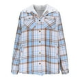 thumbnail image 6 of Plaid Shirts for Women Sherpa Lined Button Down Hooded Jackets with Pockets Light Blue L, 6 of 6