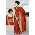 thumbnail image 2 of 4 Piece Rust Art Silk Sari, Wrap, custom stitched blouse & petticoat, Bindi, 2 of 6