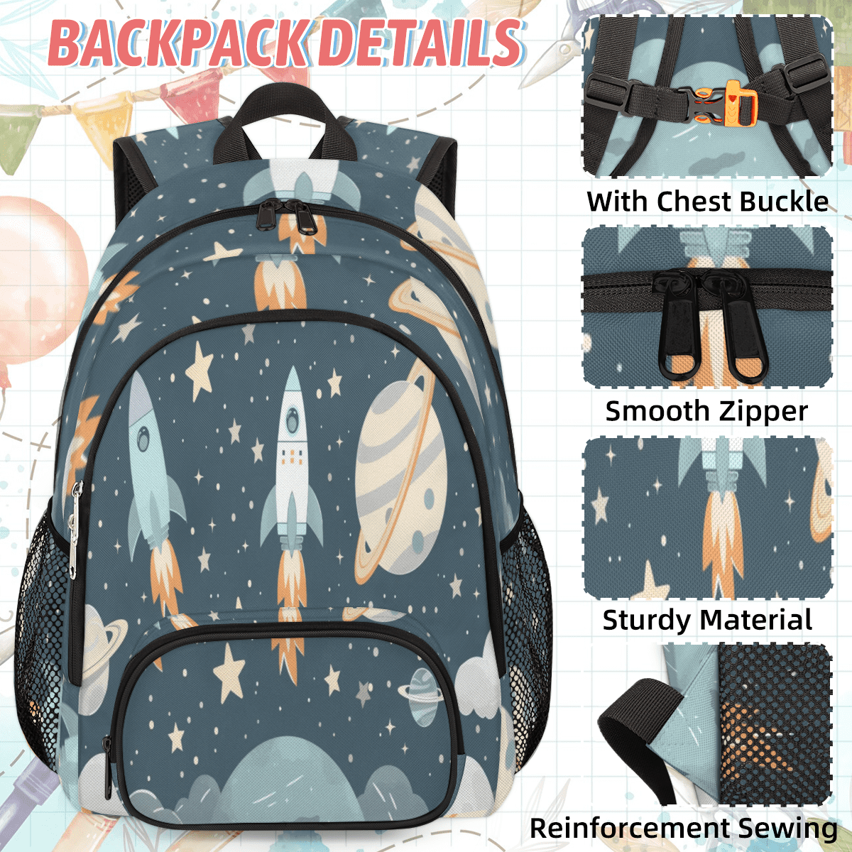 Herdesigns Universe Galaxy Space Large Backpack Set with Lunch Box Lightweight Water Resistant Travel Laptop Backpacks Casual Daypacks for Women Men