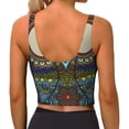 thumbnail image 4 of Goofa Boho Owl Printed Sports Bras for Women, High Impact Running Bra Workout Crop Tank Tops Longline Sports Bra Push up-XX-Large, 4 of 9