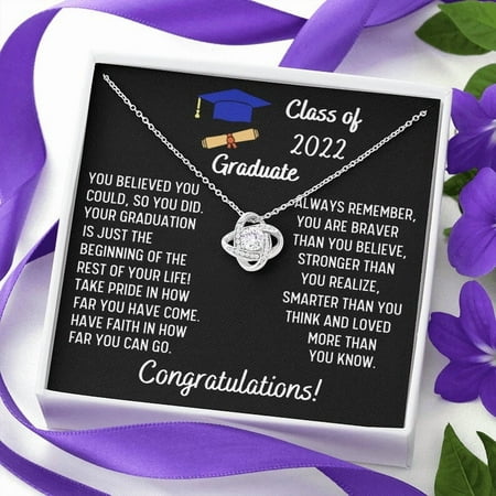 Graduation Gift Necklace For Class of 2023, Daughter or Niece Graduation Gift, College Graduation High School Senior Graduation, Sister Gift, White Love Knot Necklace