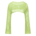 thumbnail image 4 of Ltctricy Women's Crochet Crop Tops Long Sleeve Boat Neck Hollow out See Through Cover Ups Knit Shrug Sweaters(Mint Green,Small), 4 of 5