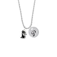 thumbnail image 2 of Delight Jewelry Silvertone Black Sitting Cat Silvertone Script Initial Disc - P - Charm Necklace, 20"+3", 2 of 4