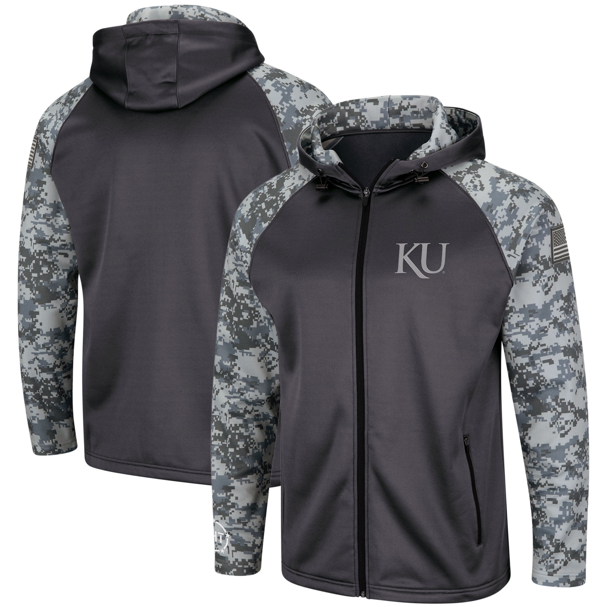 KANSAS JAYHAWKS ADULT EMBROIDERED GREY FULL ZIP HOODED SWEATSHIRT NEW