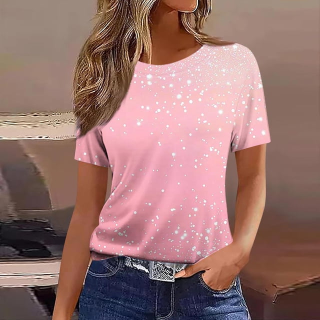 Haivin Hauts d'Été pour Femmes Chemises à Manches Courtes Col Rond T-Shirt Blouses Mignonnes