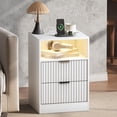 thumbnail image 3 of LED Nightstand with Charging Station, Fluted Nightstand Set of 2, Wood Nightstands with 2 Drawers & Metal Handles, Modern Bedside Table & End Tables, Farmhouse Night Stands for Bedroom, White, 3 of 9