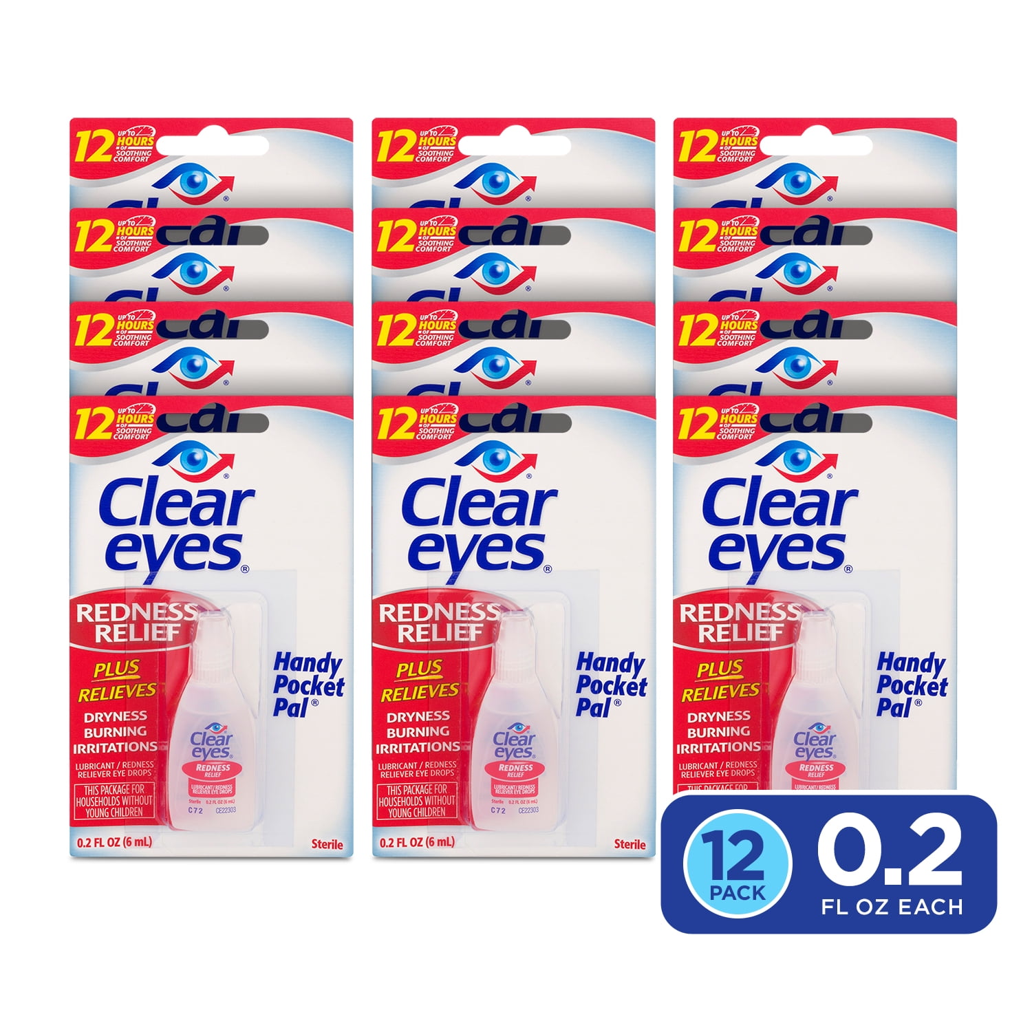 Clear Eyes Redness Relief Eye Drops, Handy Pocket Pal, 0.2 fl oz, 12