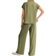 thumbnail image 4 of Xyxonk Womens 2 Piece Lounge Sets Fashion Short Sleeve Tops Drawstring Elastic Waist Long Pants Solid Color Sweatsuits Tracksuit Green S, 4 of 4