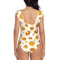 thumbnail image 6 of Yiaed Pumpkin Maple Leaves Print Women's Ruffled One Piece Swimsuit V Neck Swimwear Slimming Monokini for Woman-Medium, 6 of 8