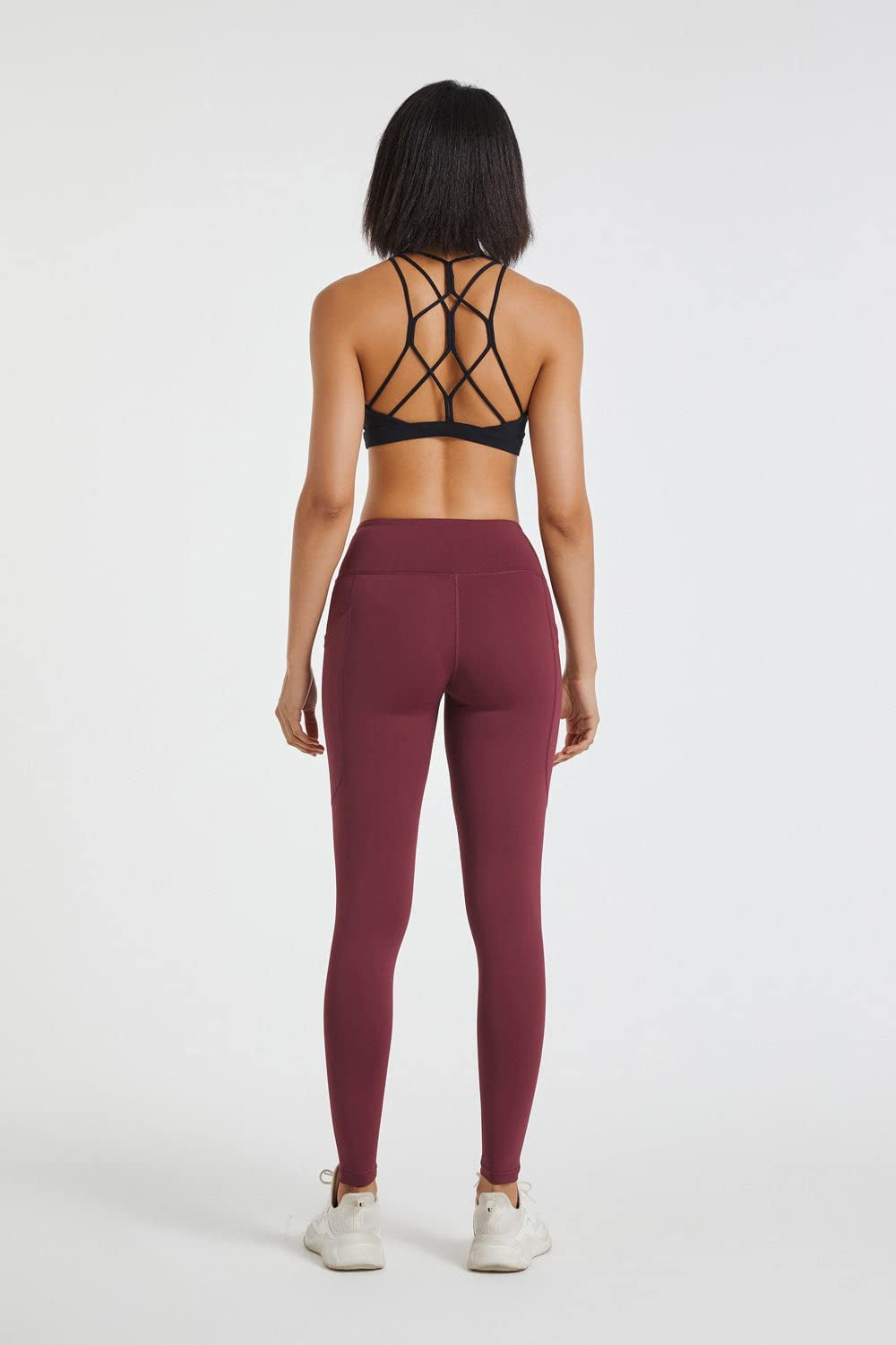 LA7 Burgundy Crossover Leggings for Women with Pockets for Gyming