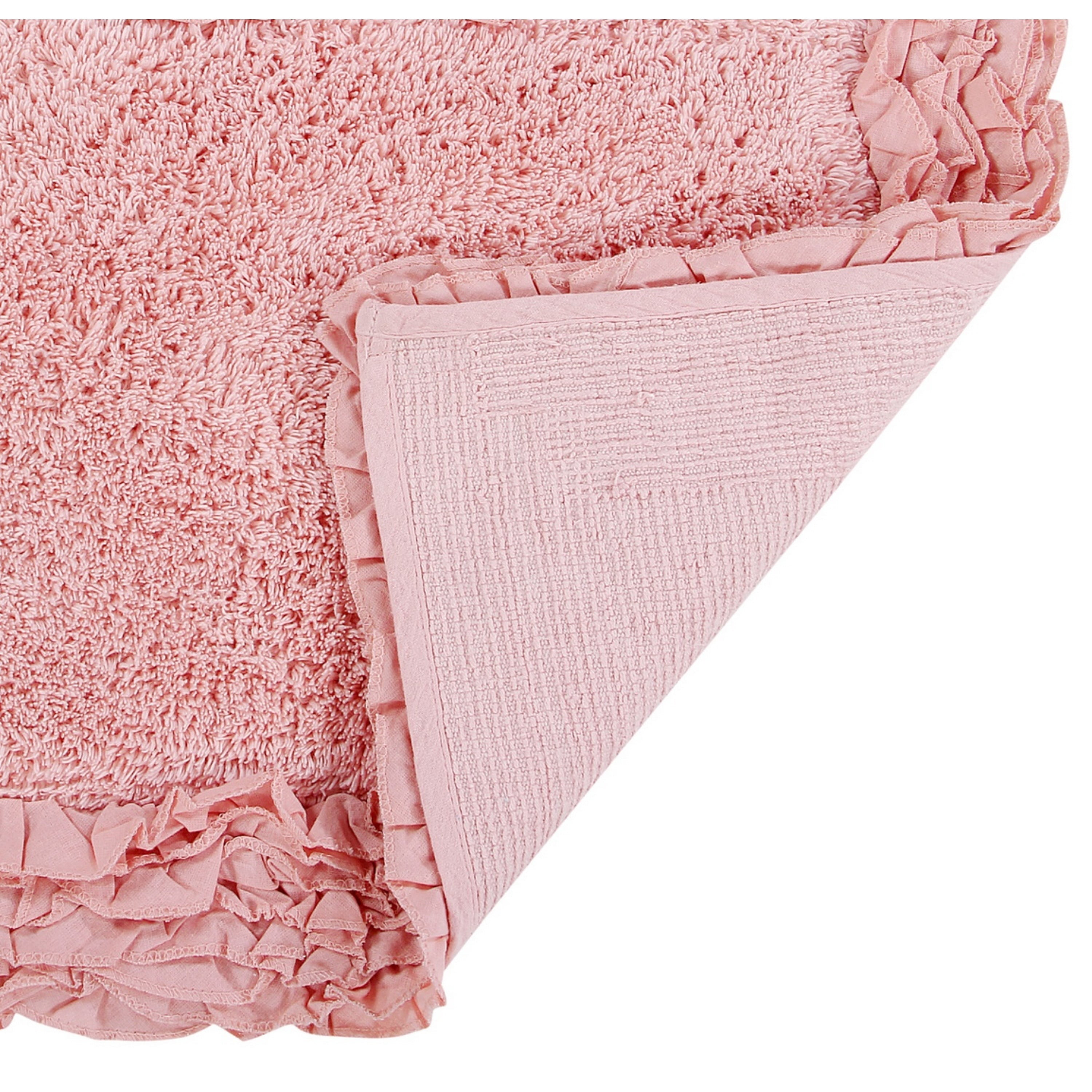Better Trends 24" x 40" Premium Bathroom Rug 100% Cotton, Ultra Soft Bath Mat, Water Absorbent, Non-Slip Ruffle Border (Pink) Shaggy Border Collection
