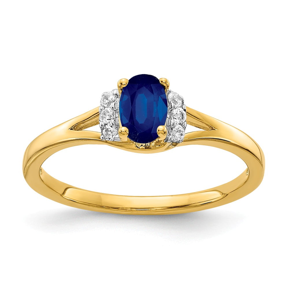 AA Jewels - Solid 14k Yellow Gold Diamond and Sapphire Blue September