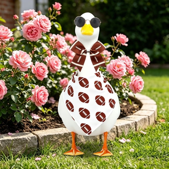 Football Themed Goose Outfit Set With Bow And Sunglasses, Sports Style For Porch Goose Clothes, White Decorative Holiday Attire For Garden Yard Display,White - 12Cm