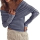 thumbnail image 1 of Jersey de Punto Y2K para Mujer, con Hombros Descubiertos, A Rayas y Larga Púrpura L, 1 of 6