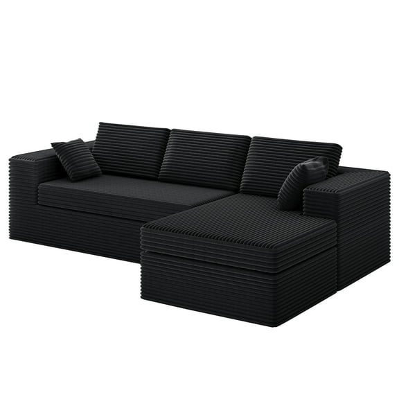 108” Modern L-Shaped Sofa for Living Room, Modular Sectional Sofa with Deep Seat, Oversized 3-Seater Couch with L-Shaped Chaise, No Assembly Required (Right-Facing Chaise, Dark Black)