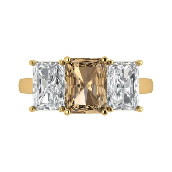 Three-Stone Engagement Ring for Women - 4ct Simulated Champagne Diamond in 14K Yellow Gold Promise Ring