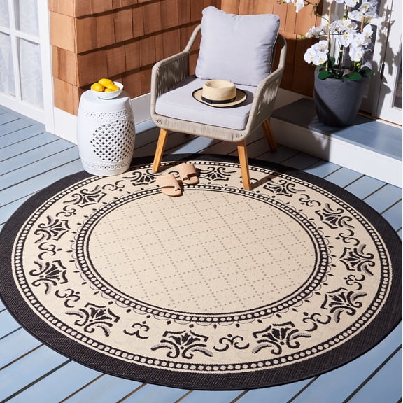 Safavieh Courtyard Eva Oriental Indoor/Outdoor Area Rug, Sand/Black, 7'10" x 7'10" Round