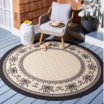 Safavieh Courtyard Eva Oriental Indoor/Outdoor Area Rug, Sand/Black, 7'10" x 7'10" Round