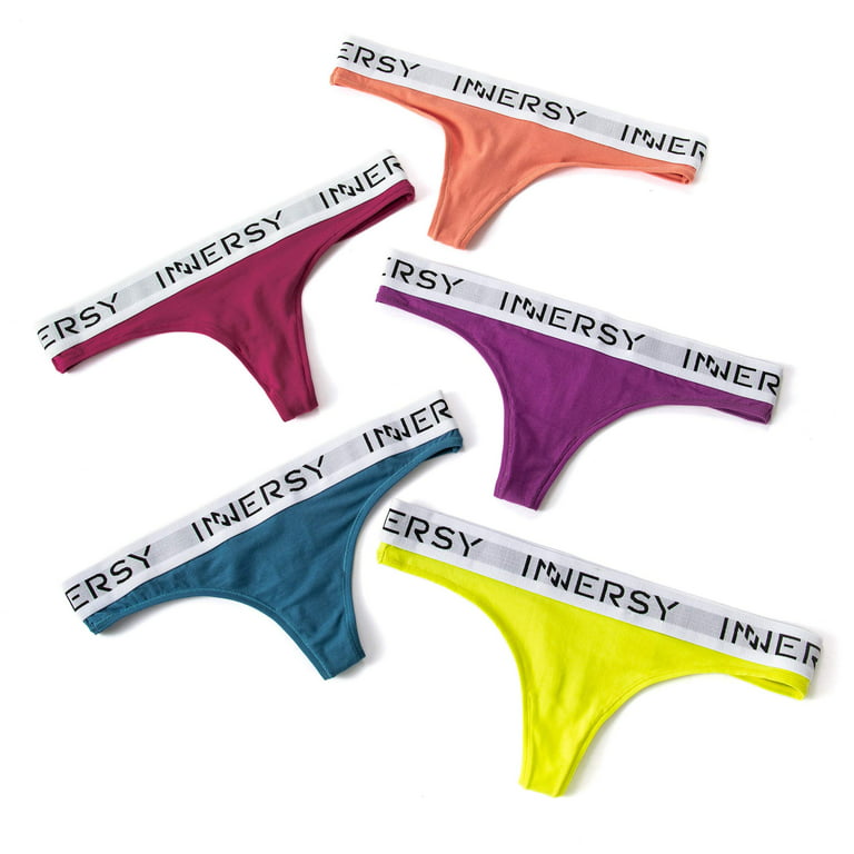 INNERSY Women's Thong Panty Cotton Sporty Thong Underwear 5-Pack (S,  Vibrant) 