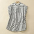 thumbnail image 2 of Women's Linen Tank Tops Sleeveless Striped Button Down Shirts Curved Hem Loose Fit Casual Beach Summer Blouses (M, Gray), 2 of 6