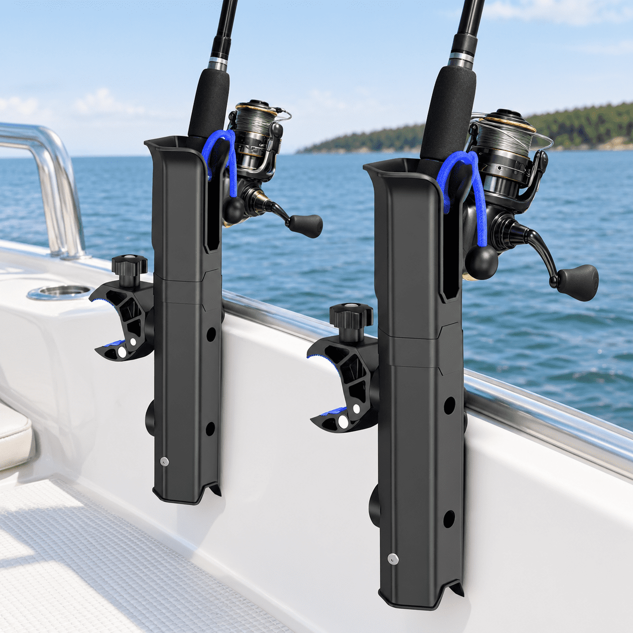 Unbranded 2 Black Aluminum Tool-Free Clamp On Boat Fishing Rod Holder