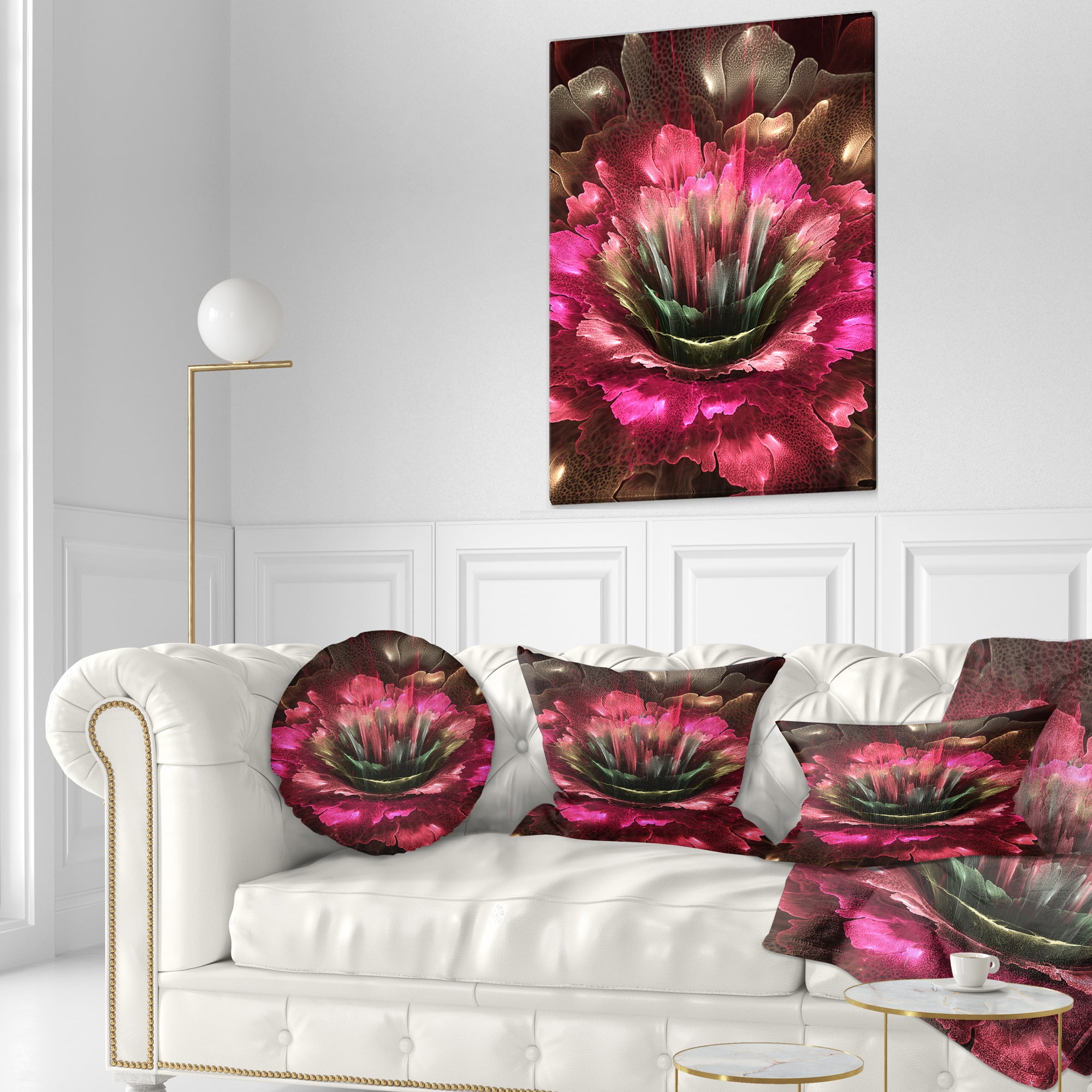 Designart Perfect Fractal Flower in Bright Red - Floral Throw Pillow - 12x20