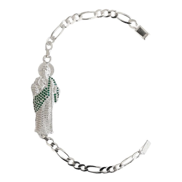JOYARIS Pulsera San Judas Tadeo Esclava Plata Solida Ley 925 Talla Largo/Ancho: 21.5 cm x 5 mm PT-0000634