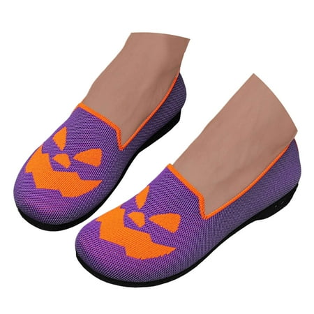 Oyedens Halloween Slip on Loafers Walking Shoes for Women Funny Pumpkin Flats Women s Casual Shoes