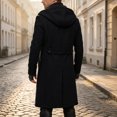 thumbnail image 6 of Hulanddfd Men's Faux Leather Trench Coat Hooded Zip Up Long Windbreaker Casual Fall Winter Outerwear, 6 of 8
