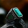 thumbnail image 5 of PAMTIER Men's Stainless Steel Vintage Domineering Punk Square Cut Green Synthetic Turquoise Gemstone Special Flower Pattern Inlay Biker Ring Size 10, 5 of 6