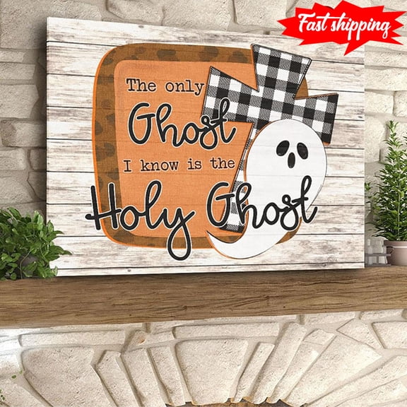 Vintage Halloween Boo Cute Ghost & Jesus Cross The Only Ghost I Know Is The Holy Ghost 11 x 17 Inch Poster