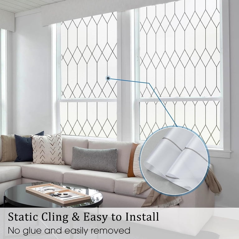 Window Privacy Film Stained Glass Decorative Tint - Static Cling Frosted Film, Moroccan Garden Design, Renter Friendly
