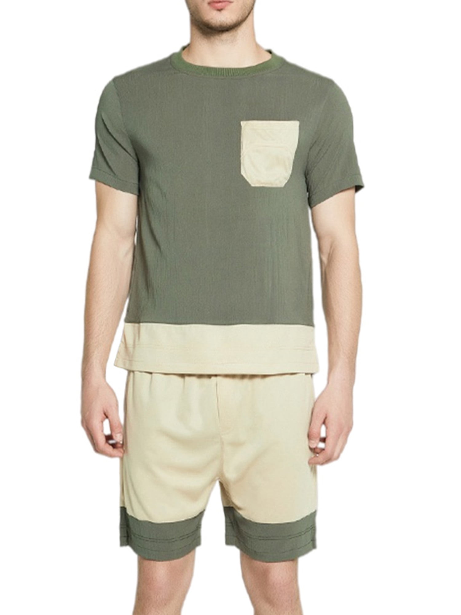2PCS Mens Short Sleeve Crew Neck T Shirt Tops Shorts Pajamas Sets Loungewear Pjs