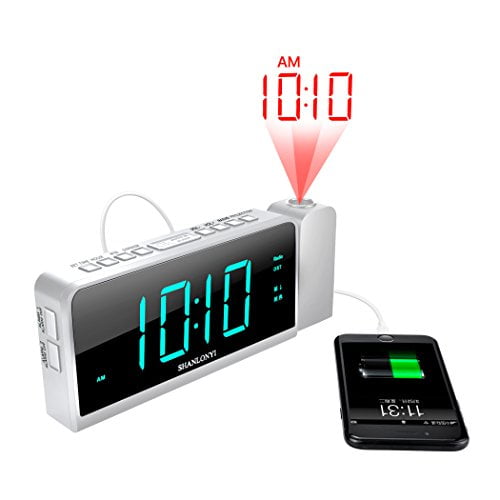 Projection Alarm Clock with AM/FM Radio, 180°Projector, 7" LED Digital